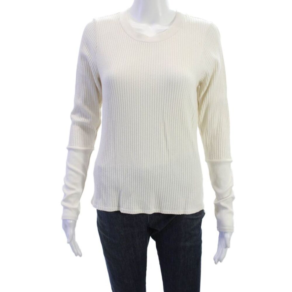 Stateside Womens White Crew Neck Long Sleeve Basic T-Shirt Size L